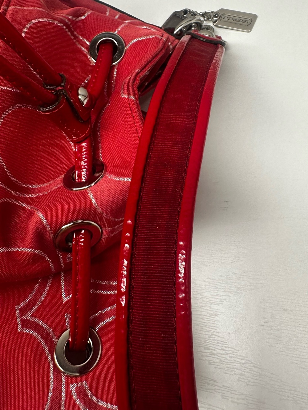 Coach Poppy Signature Lurex Cinch Bucket Bag - Picture 12 of 17